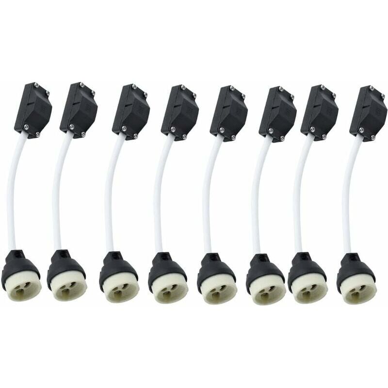 8 Pièces Douilles GU10 en Céramique avec Connecteur Câble 2A 250V Douille de Lamp GU10 Socket Adaptateur de Base avec Câbles Isolés pour Lampes LED