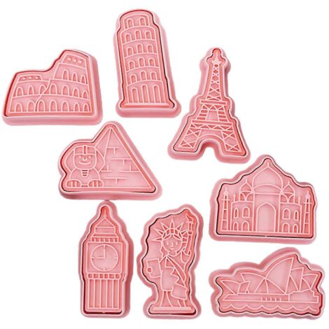 8 Pièces Emporte-Pièces 3D Monuments Célèbres, Moules à Biscuits en Plastique pour Pâtisserie Créative