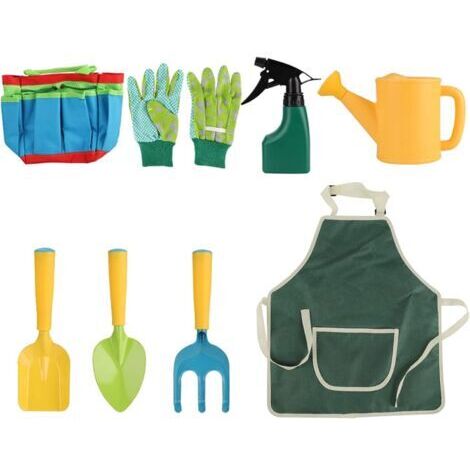 8 pièces Enfants Jardin Outils Ensemble garçons Filles Jardin Jouer Jouets Jardinage Sac fourre-Tout Jardinage Trousse à Outils pelles truelle transplanteur Main râteau Gants Jardin pulvérisa