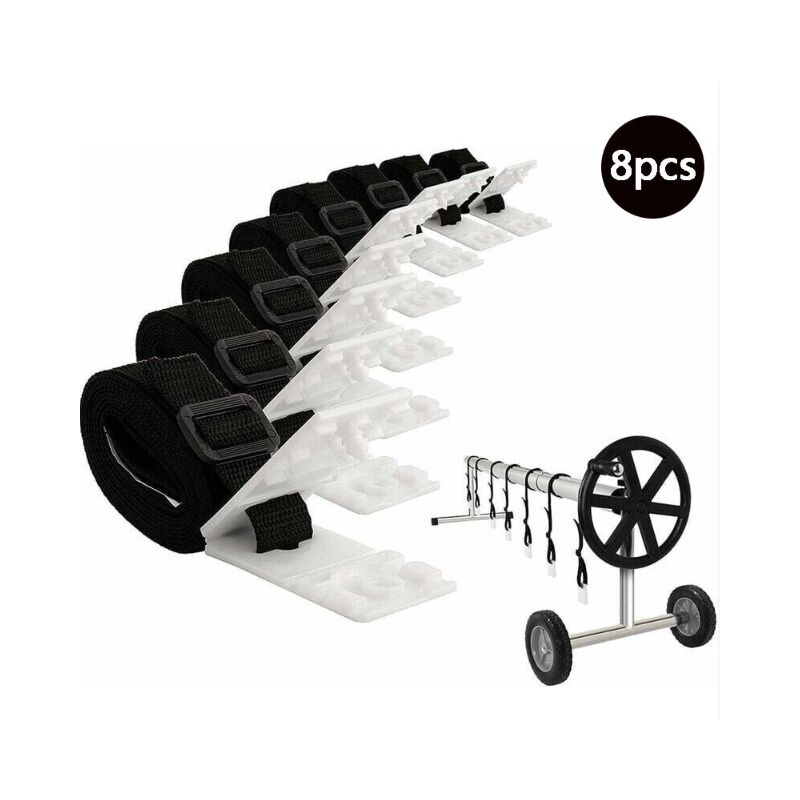 8 Pièces enrouleur de bâche pour piscine sangles et clips de fixation pour les enrouleurs moulinet de couverture solaire de piscine pour tube solaire