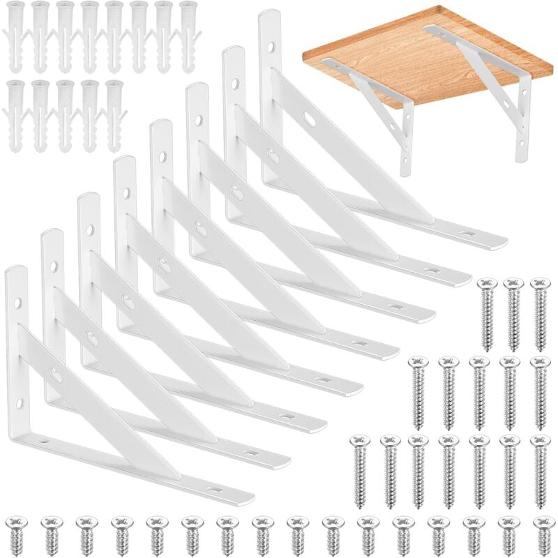 8 Pièces Equerre Etagere Murale, Supports Triangulaires Angulaires Droits de 90 Degrés, Support D'étagère Murale, Support d'angle Brace pour Salon