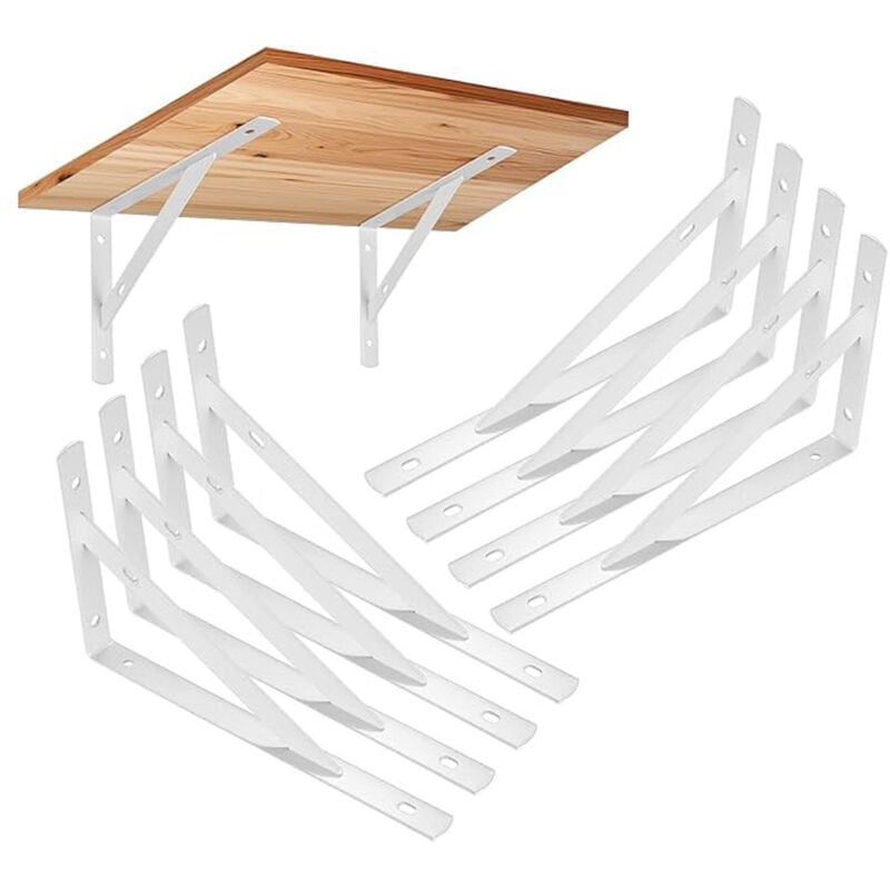 8 Pièces Equerre Etagere Murale, Supports Triangulaires Angulaires Droits de 90 Degrés, Support d'angle brace pour Salon Chambre Bibliothèque - Blanc