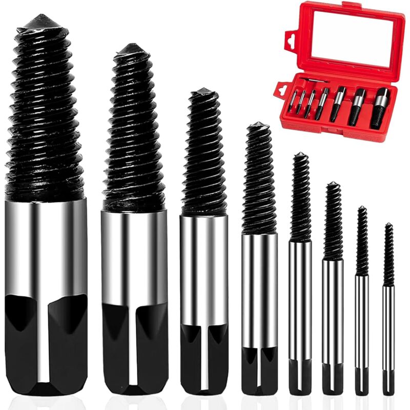 8 Pièces Extracteur de Vis Cassée 1/8-9/5 Pouce Extracteur Vis Kit d'outils de Retrait en Spirale avec Boîte de Rangement Adapté aux Vis et Tuyaux