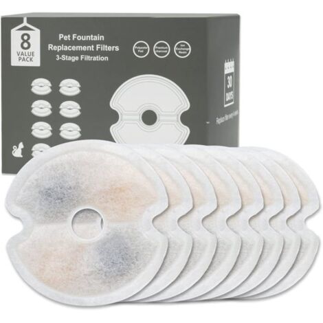 8 Pièces Filtre Fontaine Eau Chat pour Fontaine pour Animaux de Compagnie,Filtration en 3 étapes,10 cm,pour Fontaine à Eau