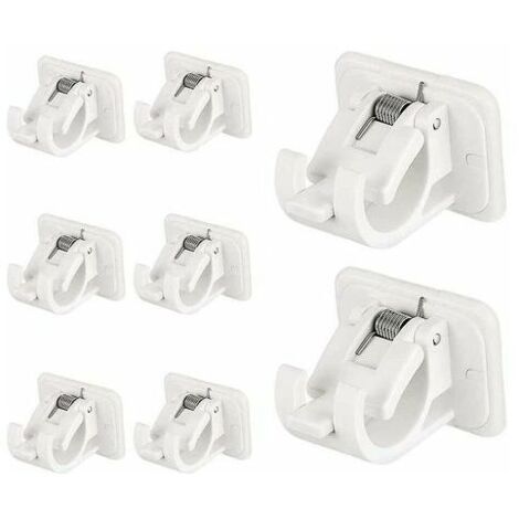 8 Pièces Fixations Sans Perçage Tige, Support Tringle à Rideau Auto Adhésif, Supports Crochet Draperie, Support Fixation Tringle à Rideaux avec Boucle Ressort pour Maison, Salle Bain, Hôtel, Plastique