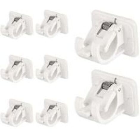 8 Pièces Fixations Sans Perçage Tige, Support Tringle à Rideau Auto Adhésif, Supports Crochet Draperie, Support Fixation Tringle à Rideaux avec Boucle Ressort pour Maison, Salle Bain, Hôtel, Plastique