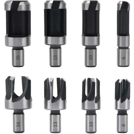 8 Pièces Fraise à Bouchonner Bois, Mèche à Bouchon Bois 6 mm/10 mm/13 mm/16 mm