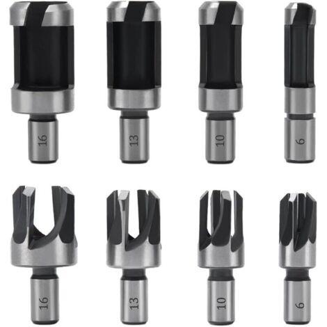 8 Pièces Fraise À Bouchonner Bois, Mèche À Bouchon Bois 6 Mm/10 Mm/13 Mm/16 Mm, Acier Carbone Bois Plug Perceuse Pour Le Travail Du Bois, Forets À Bois À Griffe Et Coniques