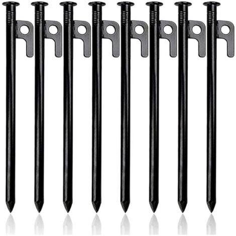 (8 Pieces) Heavy Duty Tent Pegs, Forged Steel Tent Pegs, 30cm Camping Stakes with Hooks, Hard Ground Fixing Pegs for Tents, Tarps, Beach, Garden
