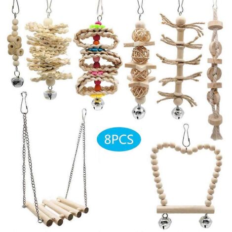 8 pièces jouets oiseaux perroquet balançoire échelle perche hamac blocs bois grignoter jeu oiseau suspendu accessoire cage