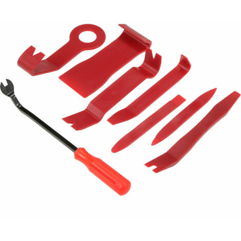8 pieces kit d'outils de retrait de garniture auto voiture audio radio panneau de porte pince pinces attache dissolvant levier de reparation outil a main, modele: rouge 10