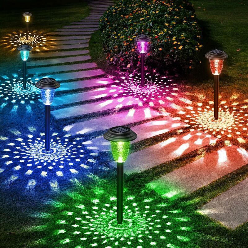 8 Pièces Lampe Solaire Exterieur Jardin, Lumiere Solaire Exterieur avec Colorée led et Lumière Blanche Chaude, Étanche Lampe Solaire pour Pelouse,