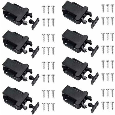 8 Pièces Loquets Porte Tactile Poussoir Sans Magnétique pour Armoire Placard Meuble Noir