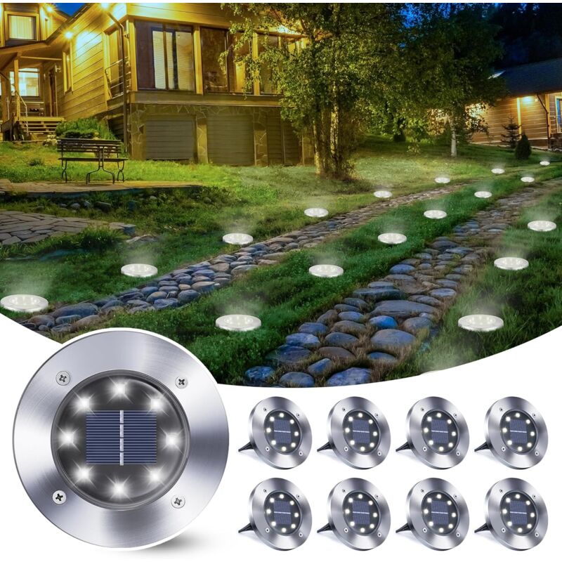 8 Pièces Lumière Solaire Extérieur, 8 led Lampe Solaires Jardin Au Sol Étanche IP65, Blanc Pelouse Lumière Decorative Pour Jardin Chemin Terrace Cour