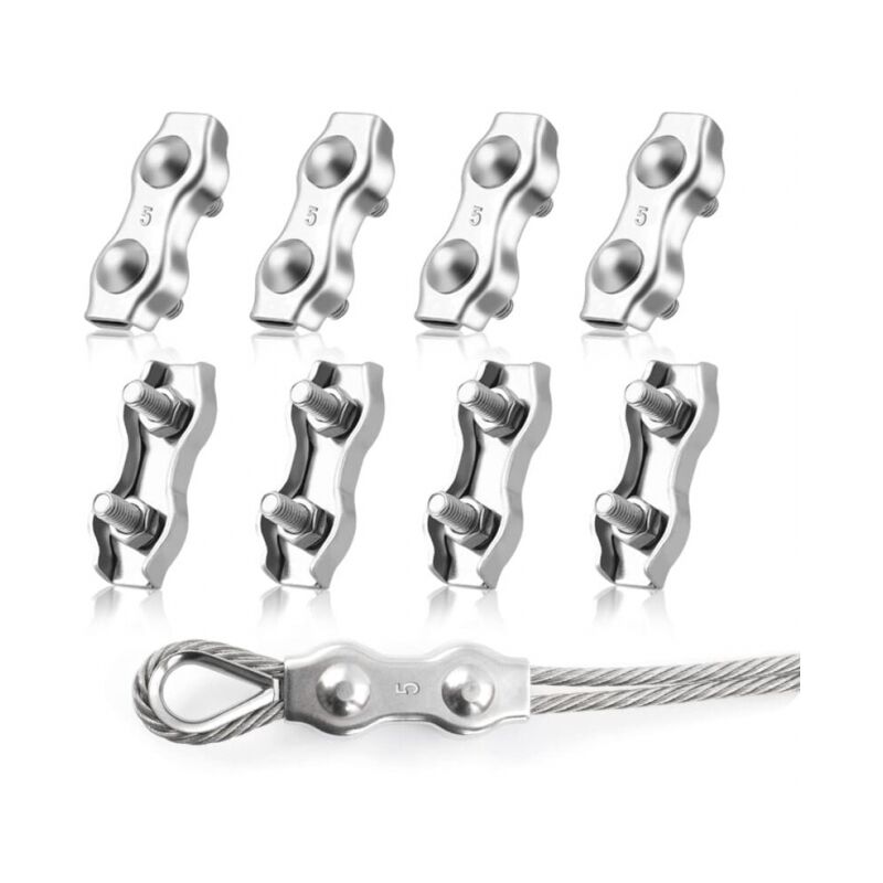 8 Pièces M5 Duplex Clips Serre-Câbles, Pinces De Câble Métallique Duplex En Acier Inoxydable 304, Câble à Pince 5mm pour Cordes à Linge en Câble