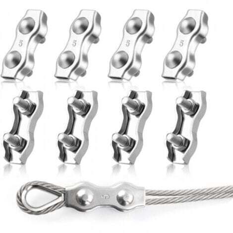 8 Pièces M5 Duplex Clips Serre-Câbles, Pinces De Câble Métallique Duplex En Acier Inoxydable 304, Câble à Pince 5mm pour Cordes à Linge en Câble Métallique, Voiles de Soleil
