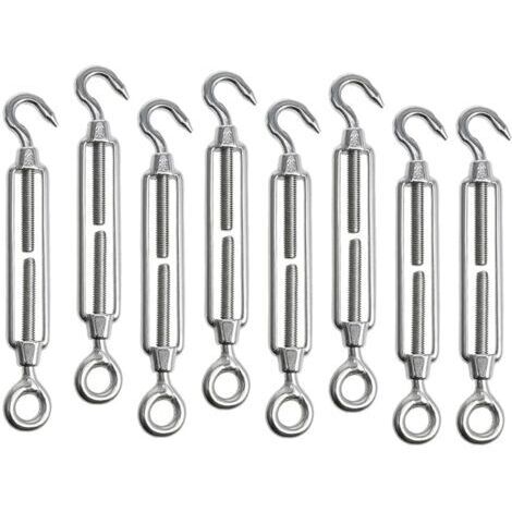 8 pièces M5 Tendeur Cable Tendeur Acier Inoxydable Réglable Tendeur Crochet et œil Acier Inoxydable 304 Tendeur de Fil pour Corde Cable Fil à Linge Jardin Grillage