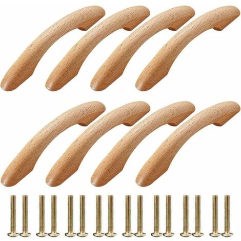 8 Pièces Meuble Bois Poignées Poignées de Meuble Bouton de Porte Poignée Armoire Arc en Forme de Poignée Poignee de Meuble Cuisine Poignées de Tiroir avec 16 Vis pour Porte Placard Tiroir