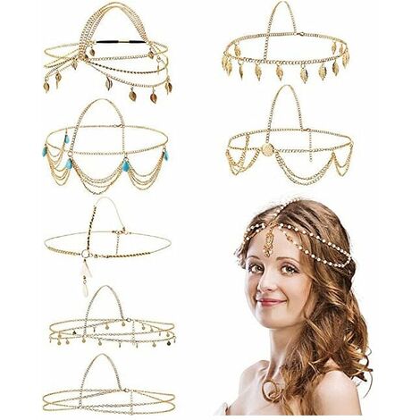 8 Pièces Or Chaîne Tête Bijoux Bohème Bande De Cheveux Perles Gland Chaîne Bande De Cheveux De Mariage Festival De Bal Bandeau pour Femmes Filles