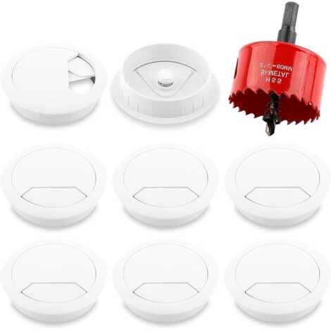8 pièces Passe Cable Bureau avec Scie Cloche 60mm œillets de Bureau Cache-câble pour Câble Rond Couvercle Passe Câble pour La Maison Et Le Bureau Rangements De Câbles
