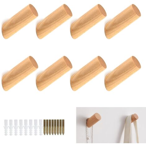 8 Pièces Patère Bois Crochet Mural, Crochets Muraux en Bois Porte-chapeau d'entrée pour Suspendre des Sacs à Main, des Vêtements, des Foulards dans la Chambre, le salon
