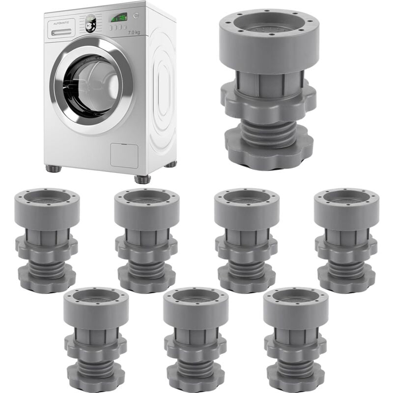 8 Pièces Patin Machine à Laver, Pied Machine a Laver de Hauteur Réglable 7-10cm, Tapis Anti Vibration Machine a Laver en Plastique et Caoutchouc pour
