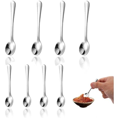 8 Pièces Petite Cuillère, Acier Inoxydable 304 Petite Cuillère à Dessert, 9 cm et 7,5 cm Cuillere a Cafe, Amusant et Mignon Petites Cuilleres a Dessert, pour Épices, Sel et Sucre