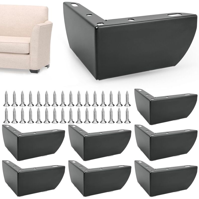 8 Pièces Pieds de Meubles, 5 cm Pied de Meuble en Forme de L, Pied de Meuble Noir en Fer pour Tables, Meubles, Armoires, Pieds de Canapé, avec 32 Vis