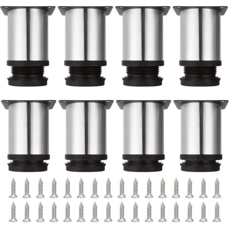 8 Pièces Pieds de Meubles Réglables 80 MM de Hauteur Les Pieds d'Armoire, Pieds de Meubles Ronds Acier Inoxydable Brossé Canapé Jambe Table Pieds, Hauteur Réglable 0-10 MM