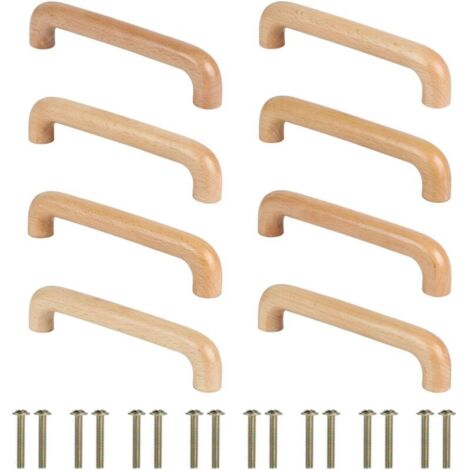 8 Pièces Poignée Meuble Bois, 128mm Poignées d'Armoire en Bois, Poignée Tiroir Bois Arcade avec Vis pour Tiroir Armoire Armoire Meuble