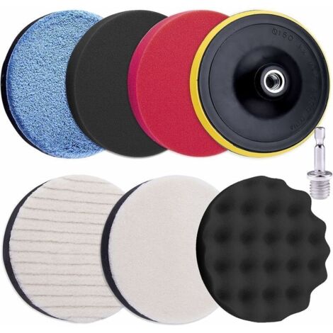 8 Pièces Polissage Pad 125MM Éponge de Polissage Kit de Tampons de Polissage de Voiture Éponge à Polir en Mousse Fixation de Polisseuse avec Adaptateur de Perceuse M14 pour Perceuse
