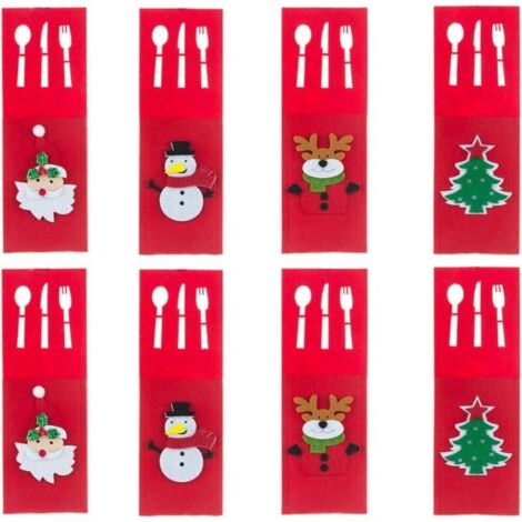 8 pièces Sacs à Couverts de Noël Porte-Couverts de Noël, pour Décoration de Table de Fête, Décoration de Noël