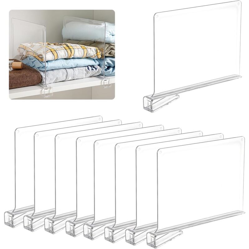 8 PièCes Separateur Etagere 30 X 20 Cm Transparent SéParateurs D'éTagèRes en Acrylique Convient Aux Chambres à Coucher, Cuisines, BibliothèQues,
