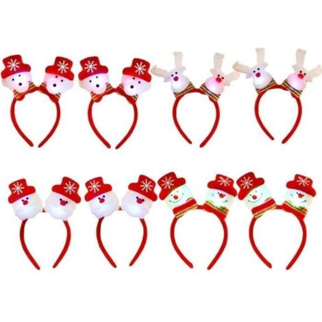 8 pièces Serre-tête de Noël Lumineux Bandeaux Cheveux en Forme de Bonhomme de Neige Cerf LED Serre-tête de Peluche Cheveux