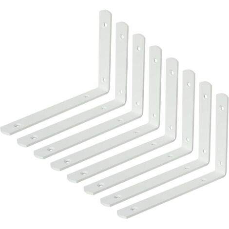 8 Pièces Supports d' Étagère Murale Robustes de 20 CM, Équerre Étagère Murale à Angle Droit de 90°, Supports d' Étagère Murale en Acier Inoxydable pour Chambre/Salle de Bain, Blanc