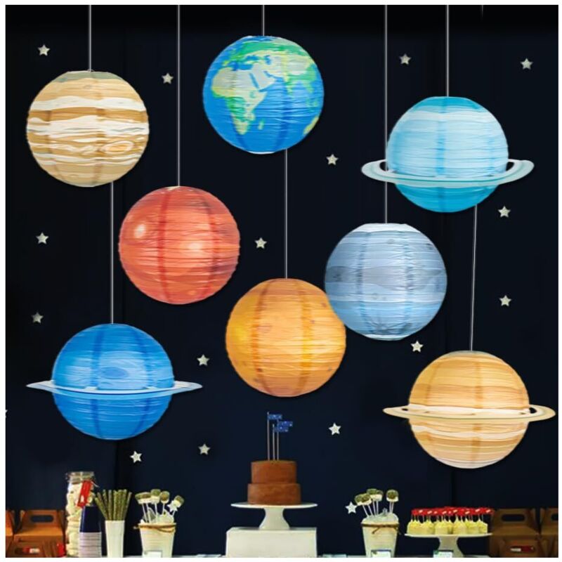 8 Pièces Suspension Planetes Systeme Solaire à Suspendre, Lanterne Papier Decoration, Lanterne Boule Papier Plafond, Lanterne Enfant en Papier à