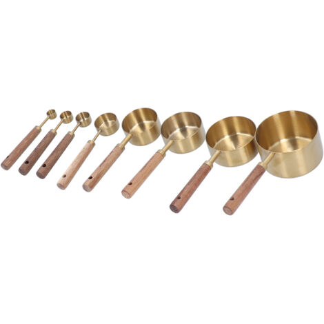 8 Pièces Tasses à Mesurer en Acier Inoxydable avec Poignée en Bois pour Bar et Cuisine