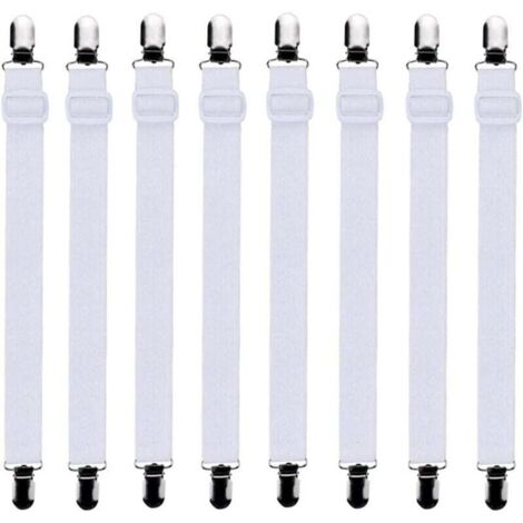 8 Pièces Tendeurs de Drap Housse Lit Réglable 60 à 200 cm Universel Blanc