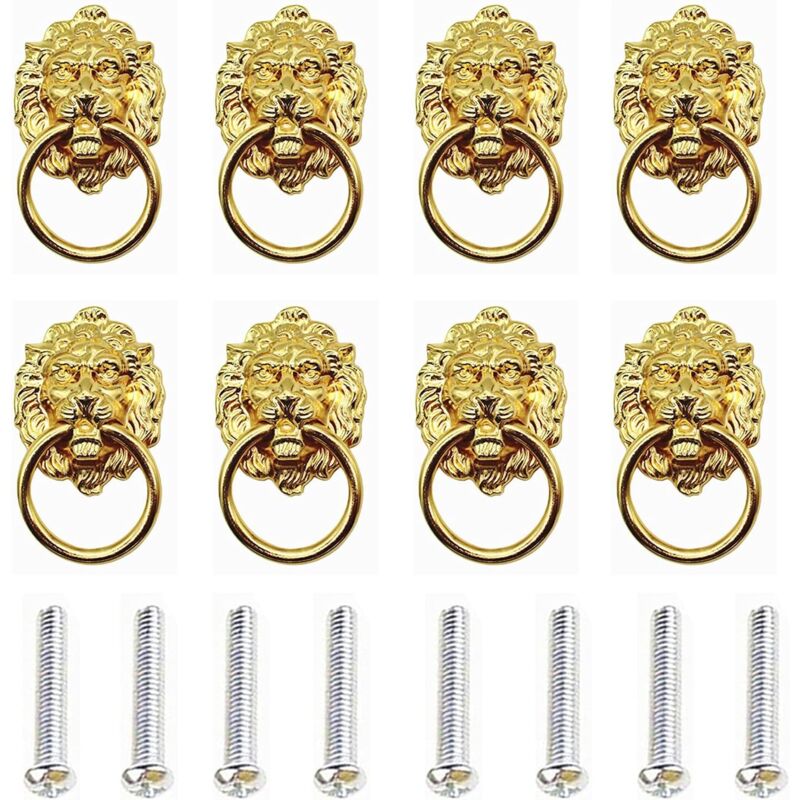 Csparkv - 8 Pièces Tête Lion Armoire Poignées, Poignées Tiroir Lion Bronze Antique, Armoire Tiroir Tête Lion Anneaux, Avec Vis, Pour Poignées de