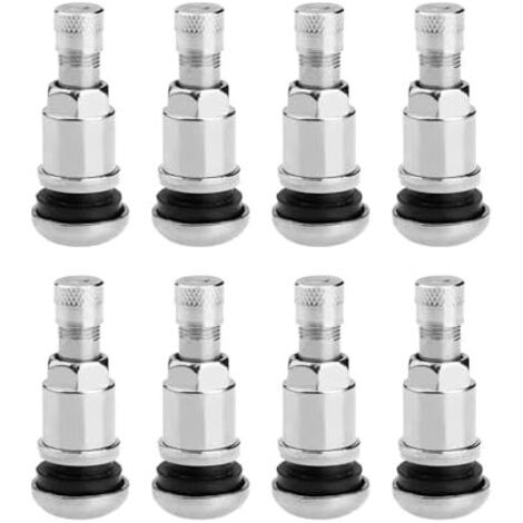 8 Pièces Valve Pneu Voiture, Tubeless en Acier Inoxydable, Soupape Argenté avec Capuchon Poussière, Voiture Tubeless, pour la Plupart des Voitures, Motos -