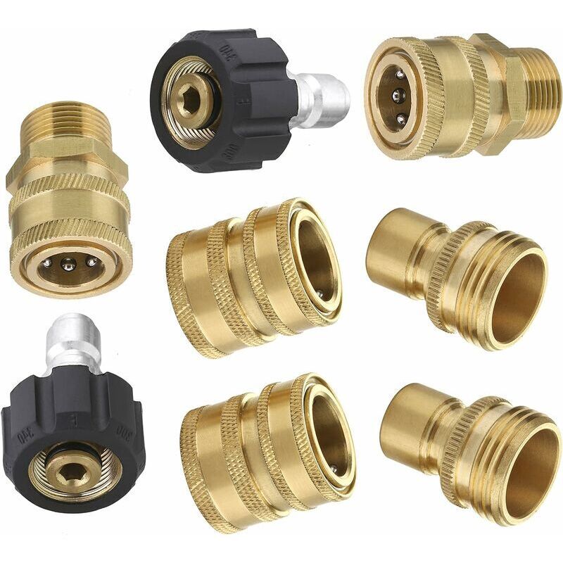 Linghhang - 8 piècesKit d'adaptateur pour nettoyeur haute pression M22 rotatif 3/8 à connexion rapide, 3/4 à dégagement rapide-BDD