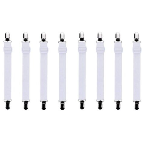 8 piezas [50–180 cm] correas ajustables para sábanas ajustables, sujetadores de sábanas, adecuados para todo tipo de camas y colchones, color blanco