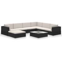 8 piezas Muebles de jardín y cojines ratán sintético negro