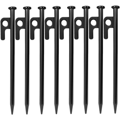 8 Piquets Tente Robustes, Acier Forgé 20cm, avec Crochet, pour Sol Dur, Tente, Tarp, Plage, Jardin
