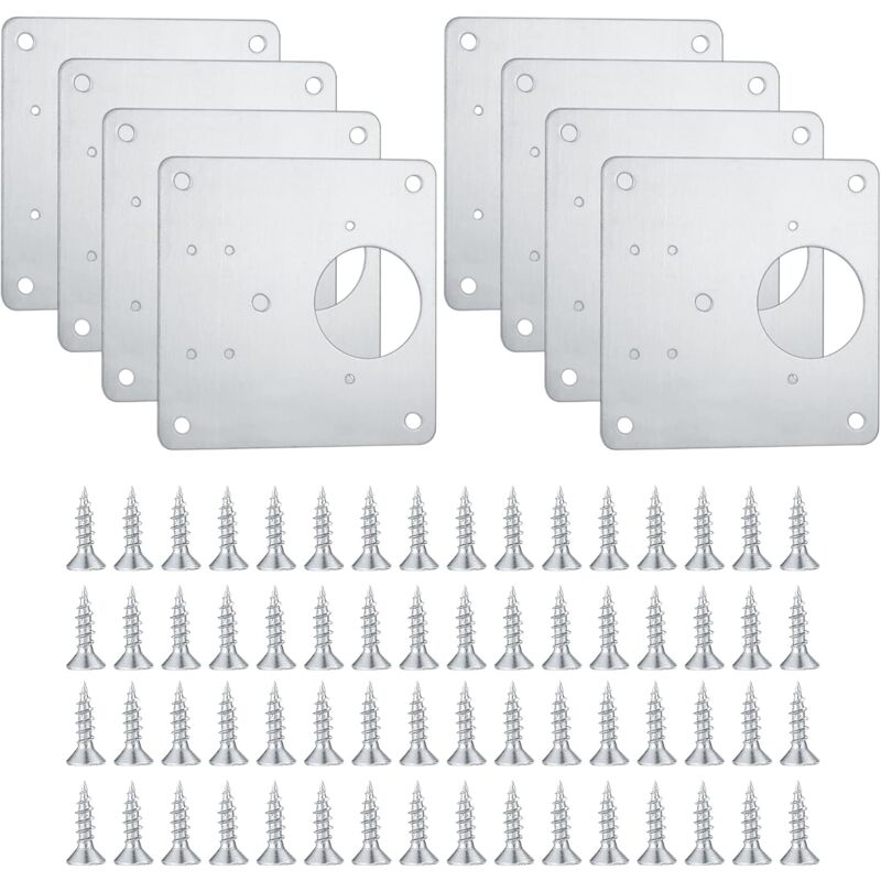 8 Plaques de Réparation de Charnière Armoire, Plaques de Réparation de Porte Armoire de Cuisine avec Trous, Plaques Plates Dissimulées en Acier