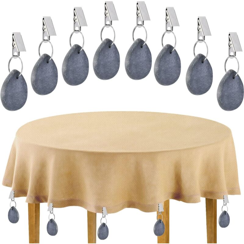Shining House - 8 Poids de Nappe en Pierre avec Pince, Poids de Nappe Marbre Naturel Pince Nappe Exterieur Clips, Pince Nappe Table Epaisse