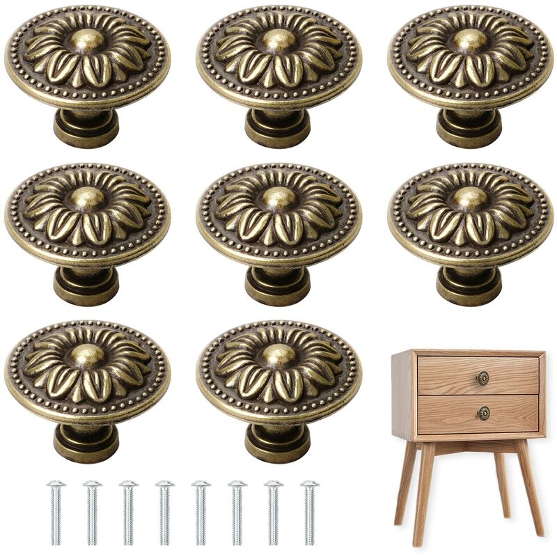 Image of Nc 8 pomelli in bronzo antico per armadietti, maniglie per armadietti, maniglie in stile vintage, maniglie in bronzo retrò per cassetti, maniglie per