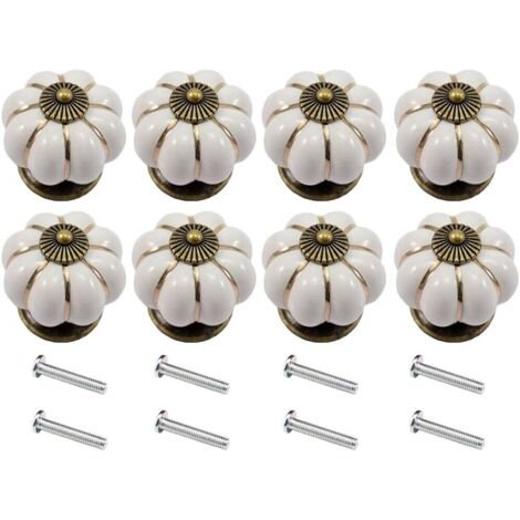 8 pomelli in ceramica a forma di zucca per cassetti di mobili (bianchi)