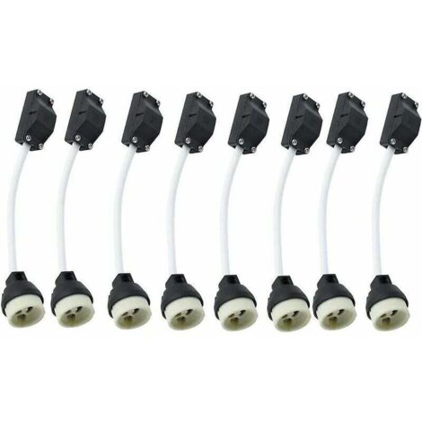 8 portalámparas cerámicos Gu10 con conector de cable, 2 A, 250 V, adaptador de base con cable aislado.