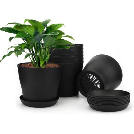 8 Pots plastique, 10 cm, avec plateaux, trous drainage, intérieur extérieur, semis cactus succulentes